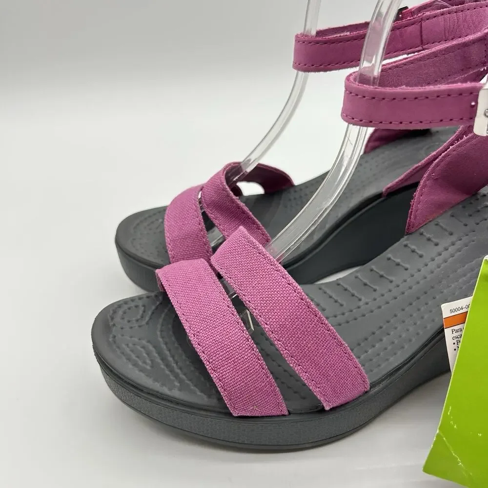 Crocs Leigh Wedge Womens 8 Sandal Wild Orchid Purple Gray Comfort Heels